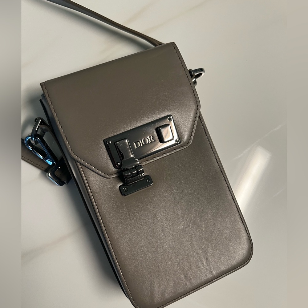 Dior cross body bag/ phone pouch in tan/ etoupe.